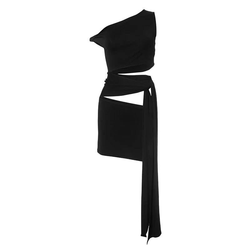 Oblique Collar Strapless Slim Dress — Hollow Out Tie Detail | Summer Fashion 2025