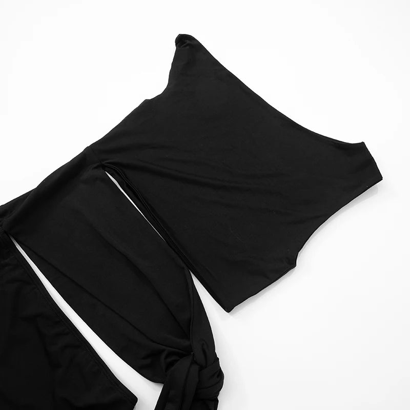 Oblique Collar Strapless Slim Dress — Hollow Out Tie Detail | Summer Fashion 2025