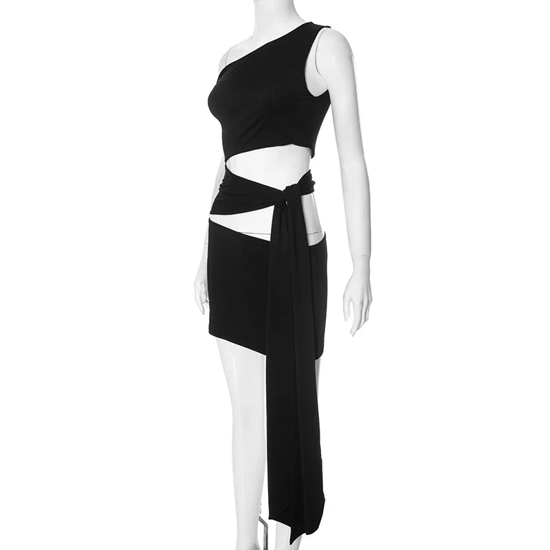 Oblique Collar Strapless Slim Dress — Hollow Out Tie Detail | Summer Fashion 2025
