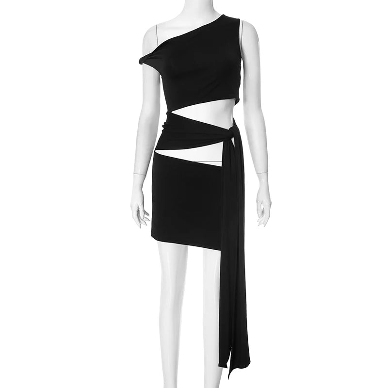 Oblique Collar Strapless Slim Dress — Hollow Out Tie Detail | Summer Fashion 2025