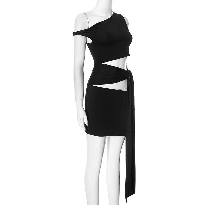 Oblique Collar Strapless Slim Dress — Hollow Out Tie Detail | Summer Fashion 2025