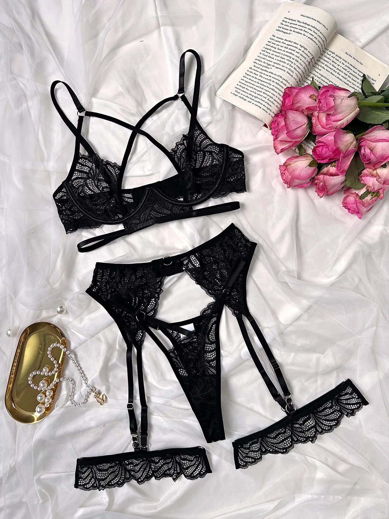 Sexy Erotic Lingerie Set — Bra, Panty, and Stocking Attachments
