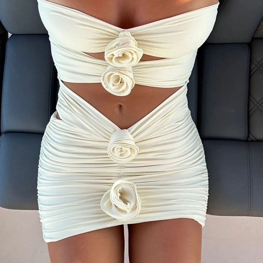 Floral Lace-Up Two-Piece Swimsuit — Push-Up Padded Bra Beachwear Monokini for Women